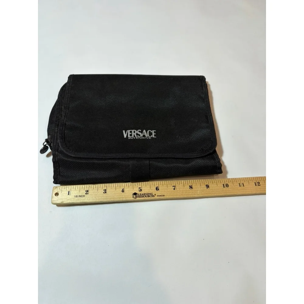 Versace Medusa Nylon Travel Toiletry Bag Black Fold Out Organizer Italy